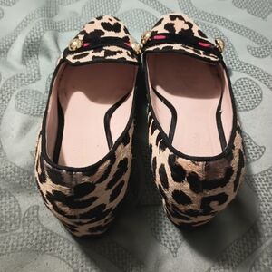 Kate Spade Leopard Print Pony Hair Loafers with Gold Stud Detail